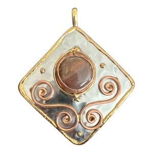 Mixed Metal Pendant Artisan Stainless Steel Copper Brass NEW